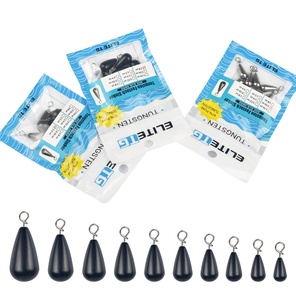 Elite TG 10Pcs Tungsten Fast Sinker, Jika Texas Free Rig Weights,1.3g-21g Rotatable Line Connector,Sunfish Perch Fishing Lures