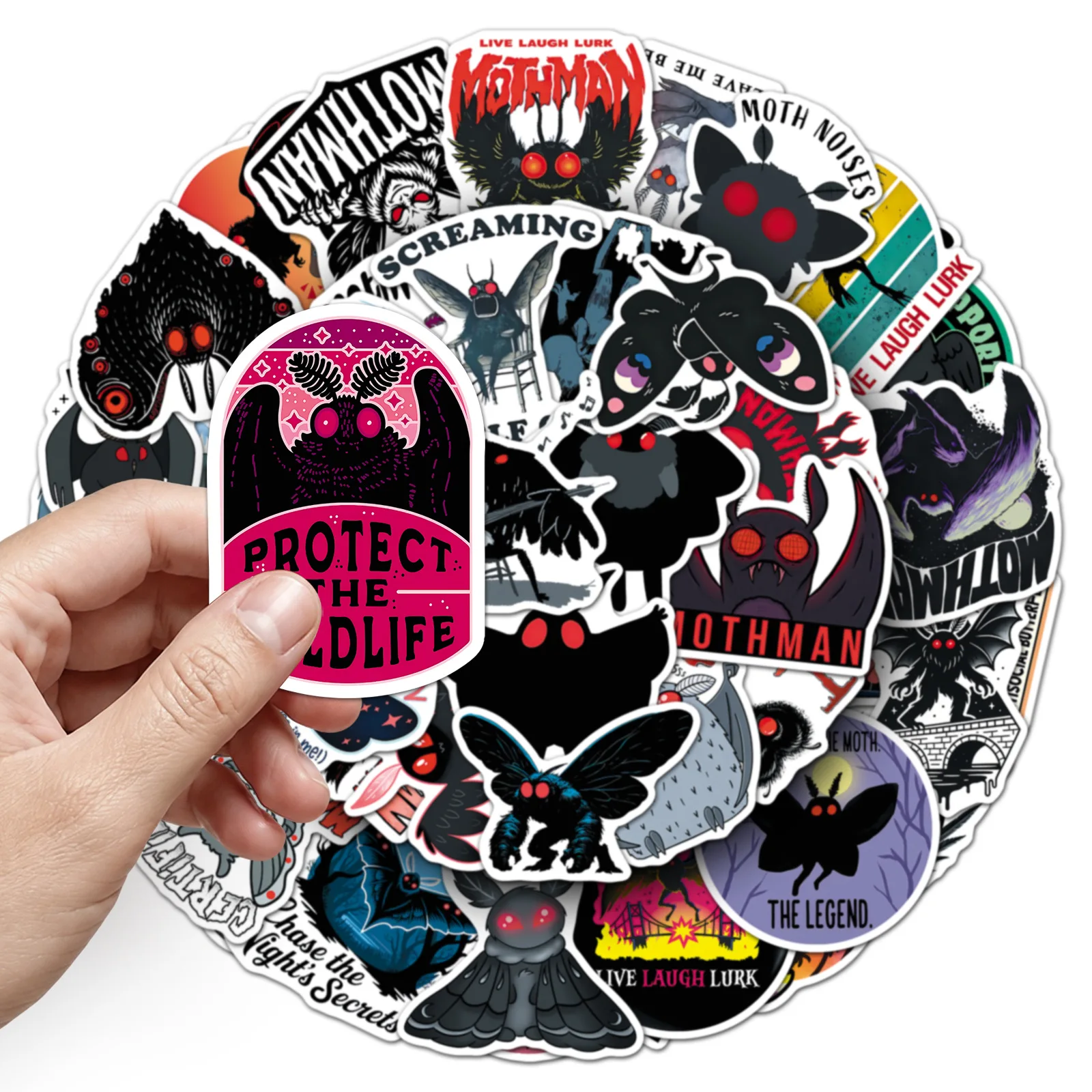 50 Stück Cartoon Mothman Graffiti-Aufkleber, Urban Legend of Mysterious Creatures Aufkleber, DIY Gepäck, Telefon, Gitarre, Scrapbook, Kinderspielzeug