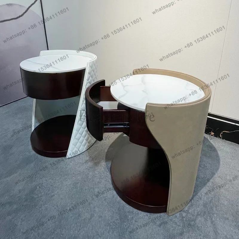 Italian bedside table walnut color round creative round solid wood cabinet