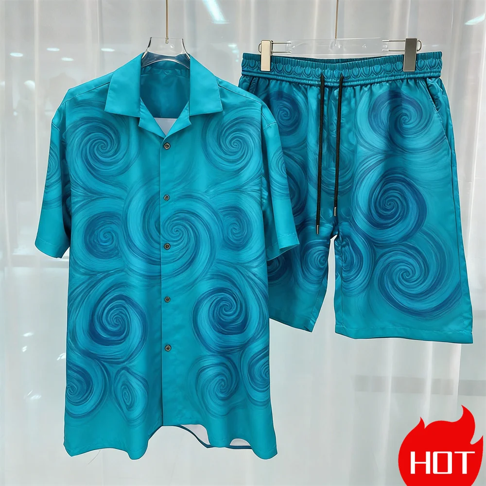 Digital printed men's set fashion two-piece shorts set high-quality summer short sleeved shirt Home leisure set Men y2k clothing