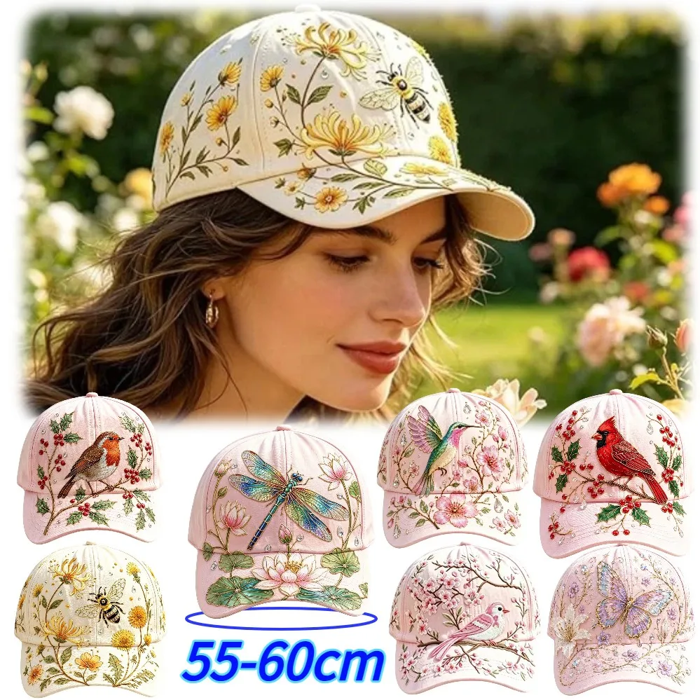 Garden Morning Baseball Cap Adjustable Cotton Hummingbird Flowers Hat Women