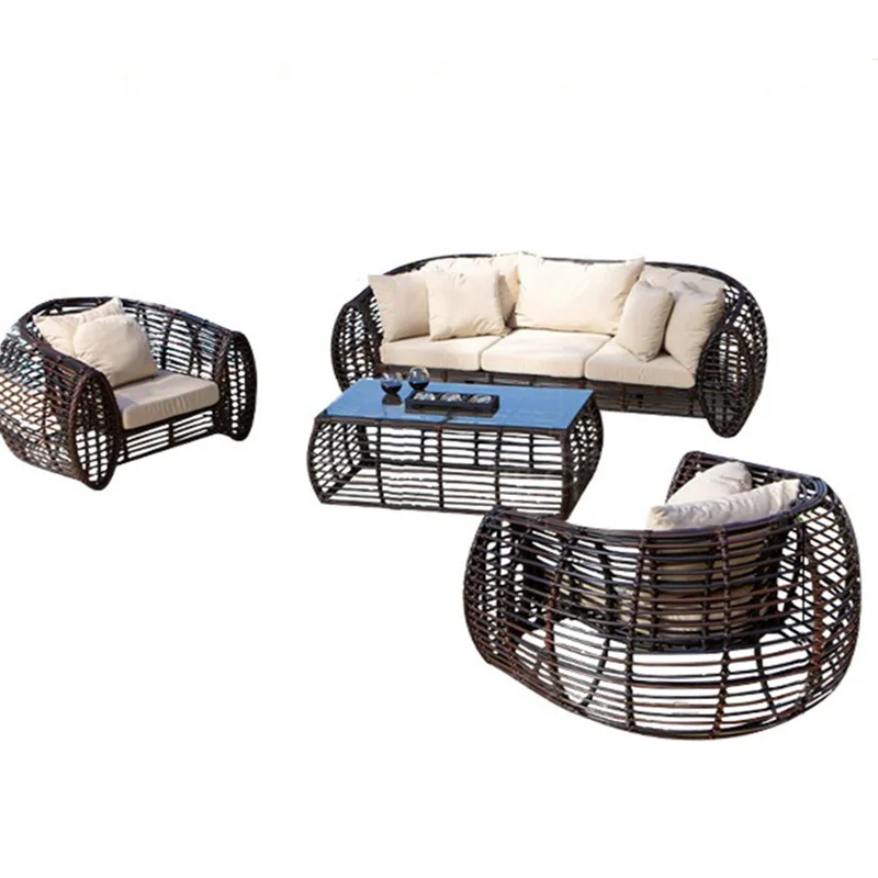 

Exterior Patio Outdoor Sofa Balcony Courtyard Paper Coffee Table and Chair Set Villa Garden Waterproof Furniture