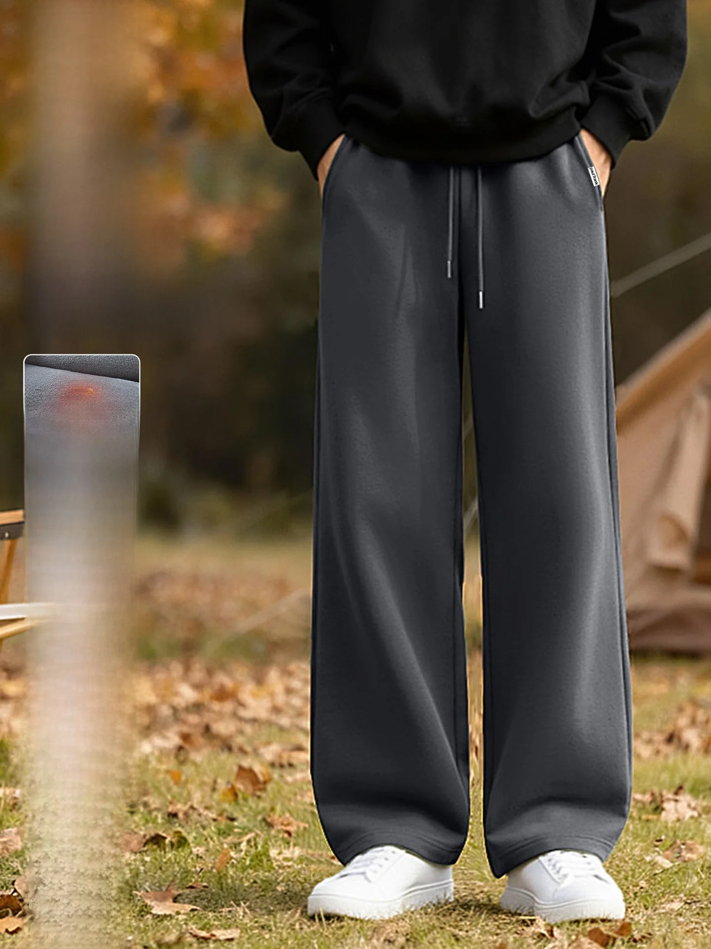 

Men's Fce Lined Straight Leg Pants Warm Loose Casual Trousers Autumn Winter New Sle Comfortable Cotton Blend