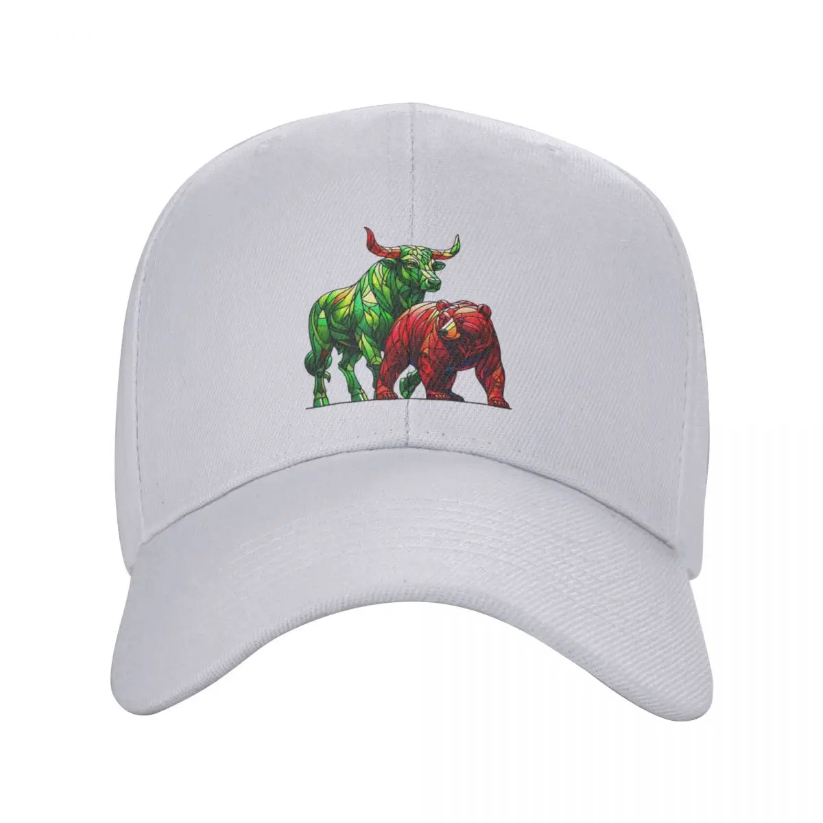 Stained Glass Green Bull and Red Bear Baseball Cap Ball Cap Rave Hat Man Luxury Hats Man Women's