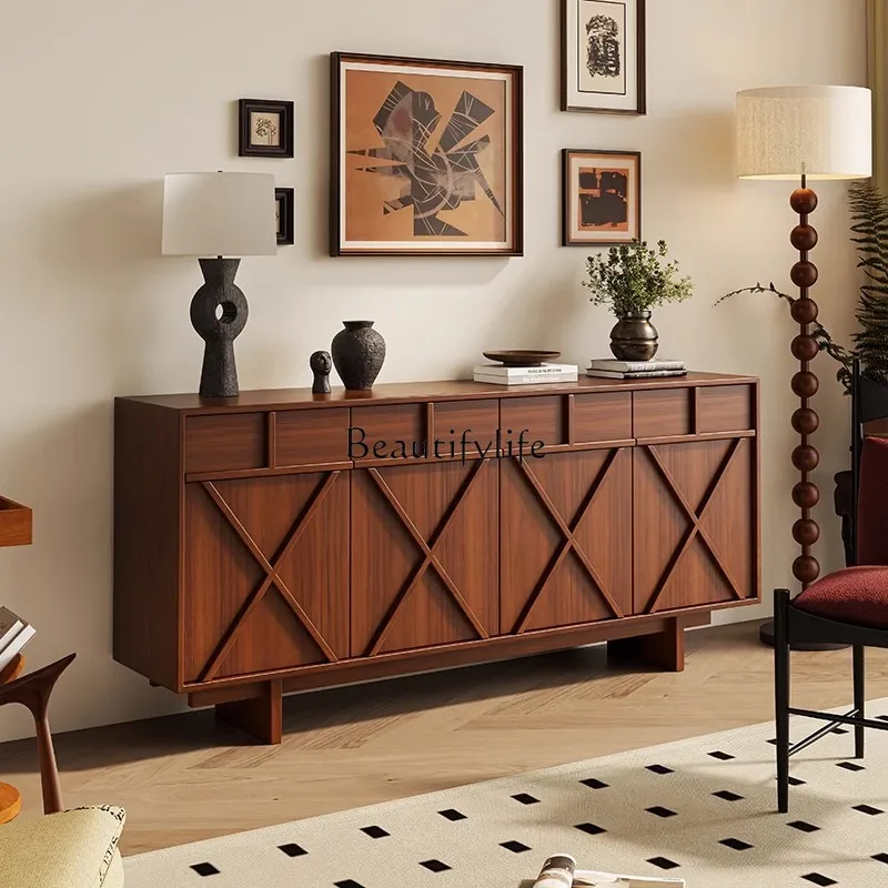 

Medieval style dining side cabinet American storage retro living room bedroom storage cabinet