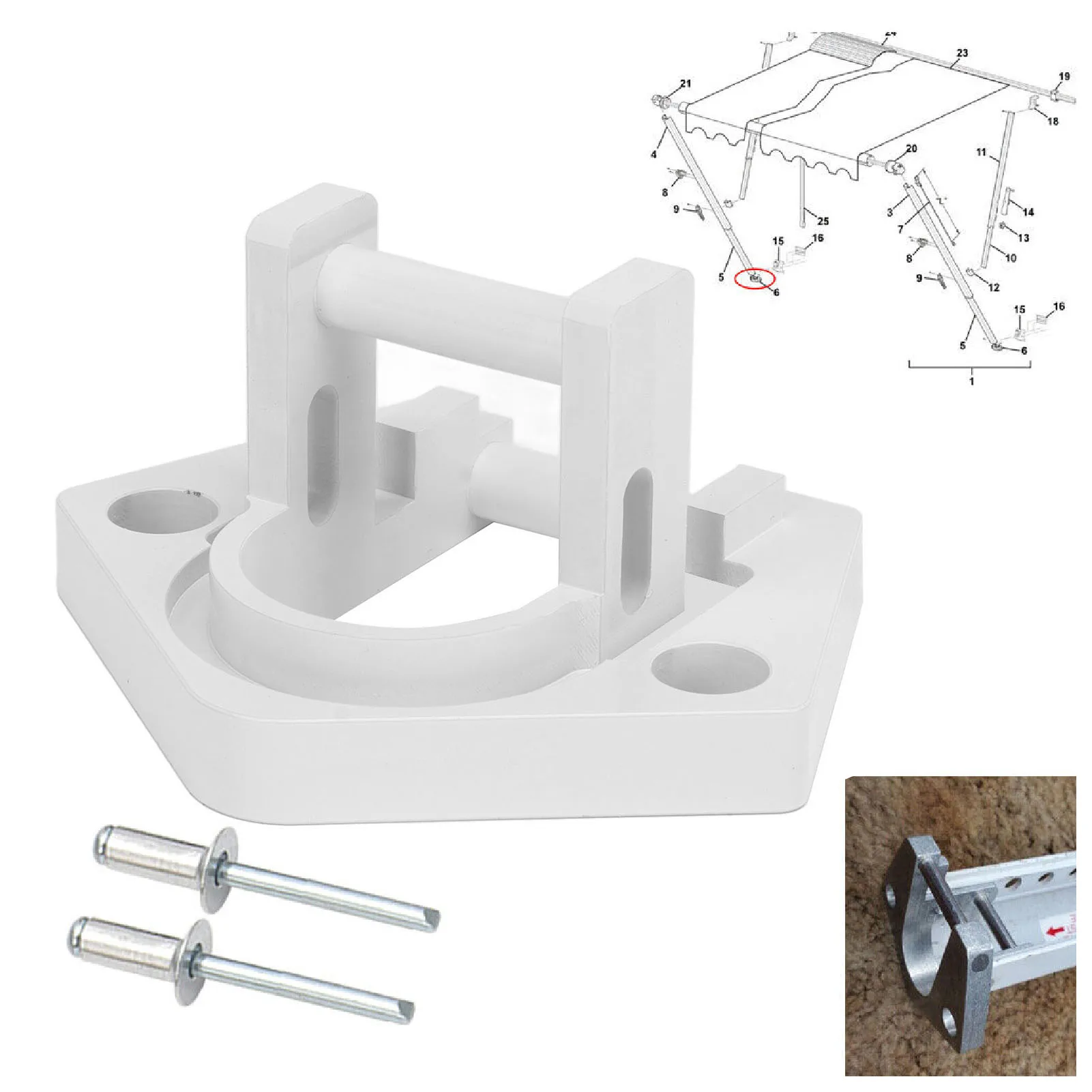 

RV Awning Hardware RV Awning Base RV Awning Bottom Foot for Sunchaser II Aluminum High Strength for Rounded Hardware