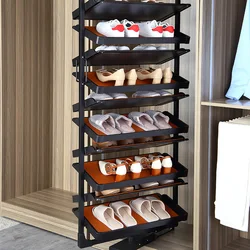 Rotating Shoe Rack Multi-layer Cabinet 360-degree Custom Telescopic Shoe Rack Home Cloakroom Swivel Aluminum Alloy