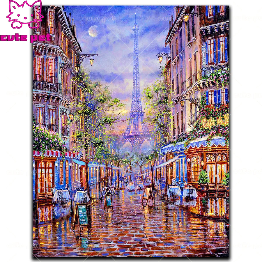 5d diamond painting Paris Tower Street round Drill mosaic Diy handmade new year gift embroidery pattern embroidery decor large