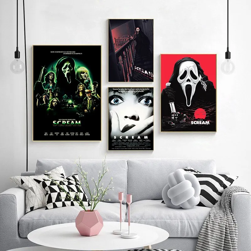 Classic Horror Movie Scream Poster  Glossy White Paper Wall Art for Bar Indoor Bedroom Living Room Decoration Home Decor