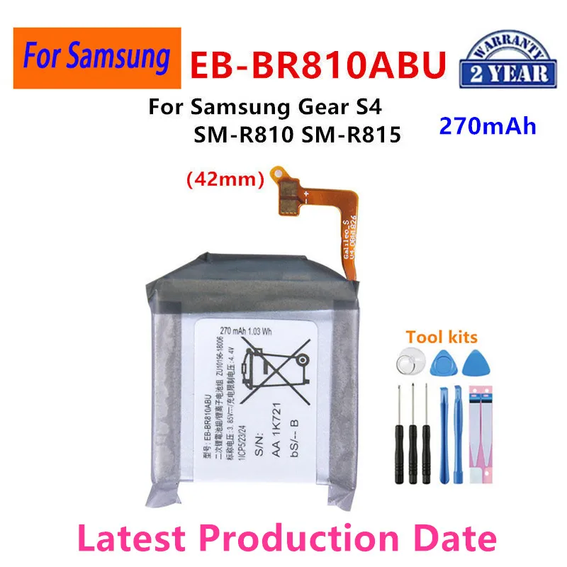 

2024 years Brand New EB-BR810ABU 270mAh New Battery For Samsung Gear S4 Watch 42mm SM-R810 SM-R815 Batteries+Tools