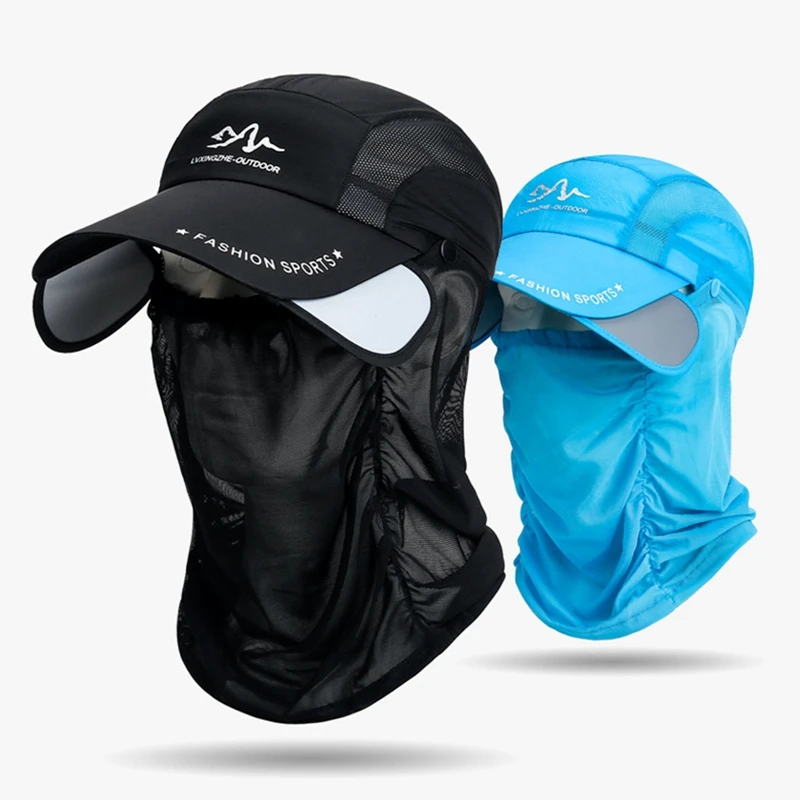 Mesh Breathable Baseball Cap with Mask Scarf Hat Cycling Fishing Visors Caps Sunscreen Big Brim Casquette Leisure Face Cover