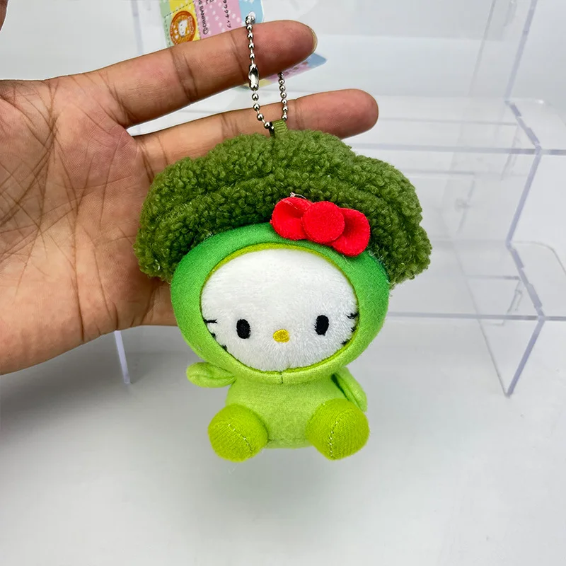 Creative Kawaii Broccoli Hello Kitty Pendant Cartoon Fried Shrimp Sanrio Cute KT Cat Keychain Car Key Ring Bag Accessories Gift