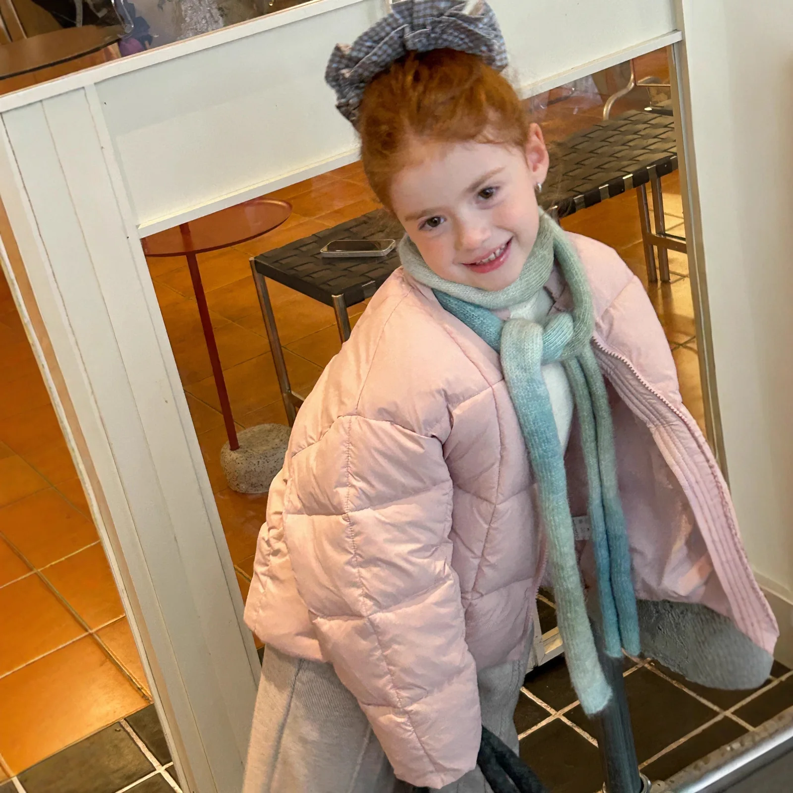 

2025 Autumn Winter Girls New Candy Color Round Neck Short Style Quilted Zipper Cotton Jacket