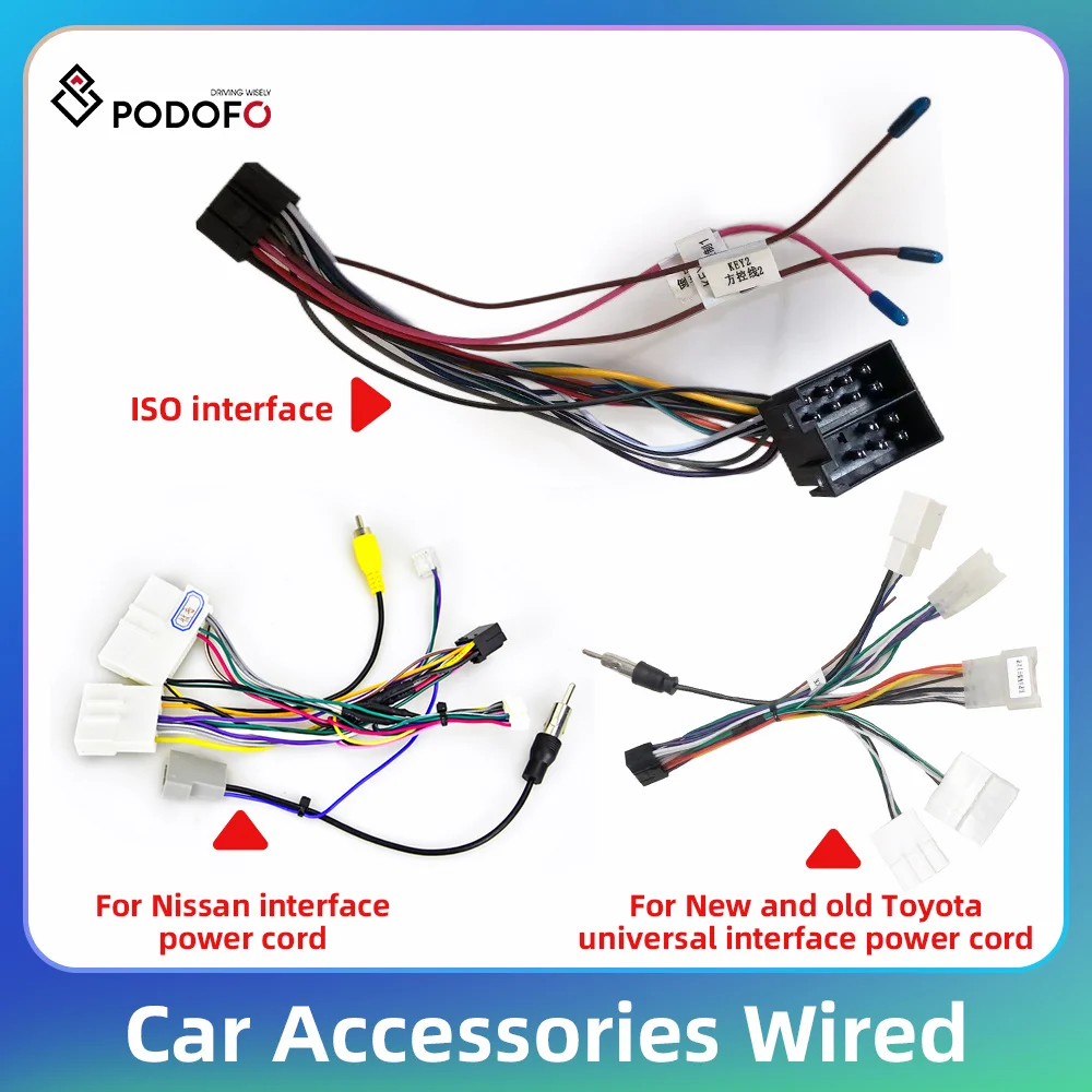 Podofo Car Radio ISO Interface / VW Small Head Power Cable KY1 KY2 Nissan /New And Old Toyota Universal Interface Power Cord