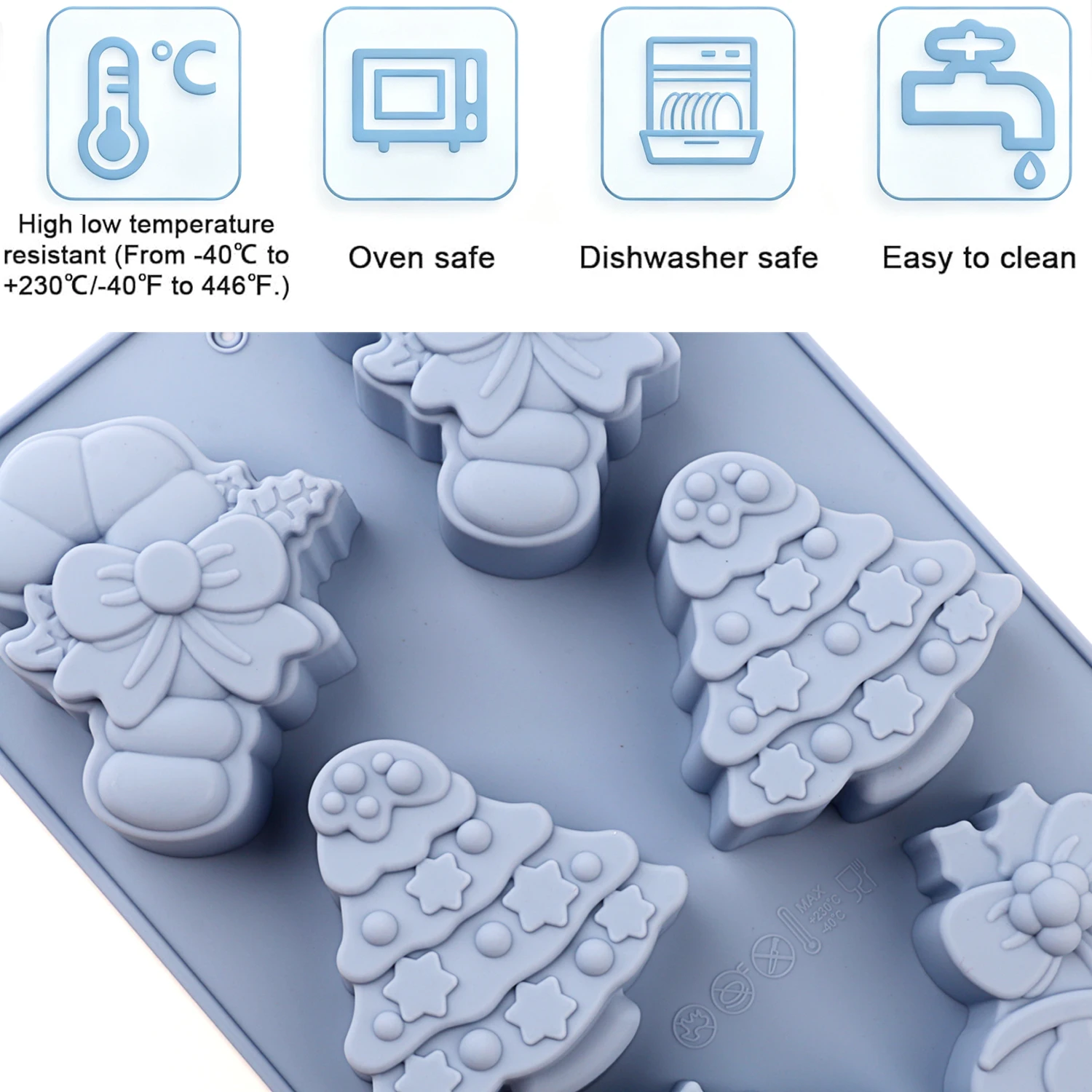 Christmas-Themed Silicone Molds, Including Three Shapes: Christmas Candy Canes, Christmas Trees, and Christmas Bells, Non-Stick and Easy to Demold, Food-Grade Silicone, Can Be Used to Make Cupcakes, Christmas Decorations, Chocolate, and Other Baked Goods, DIY for Beginners, Christmas Baking Gifts, Home Baking - view 4