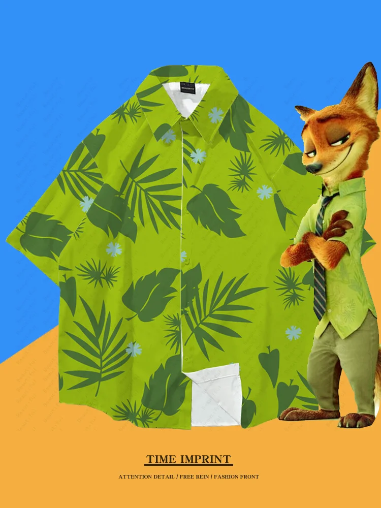 الصيف ديزني مجنون Zootopia نيك الثعلب Zootopia قميص التلبيب قصيرة الأكمام نفس القميص فضفاض الرجال والنساء كوس الأخضر السببية القمصان