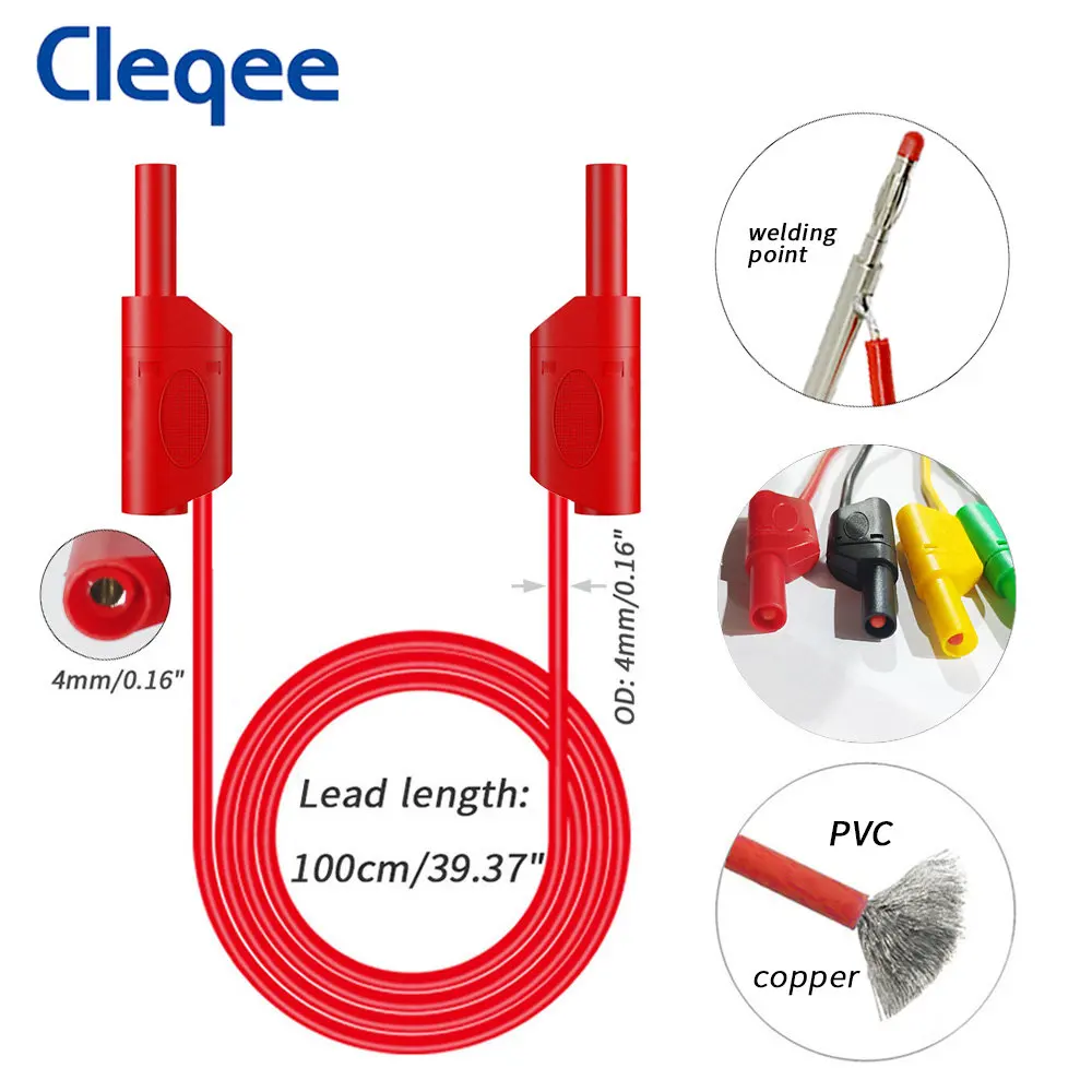 Cleqee P1050 5PCS Dual Safe Stackable 4mm Banana Plug Soft Test Lead Cable Double-ended for Digital Multimeter 1M