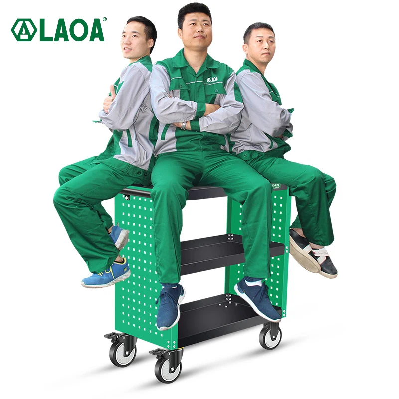 LAOA Hanging board tool cart Three layer trolley Tool storage cart Metal Tool Cart on Wheels With side hanging plate