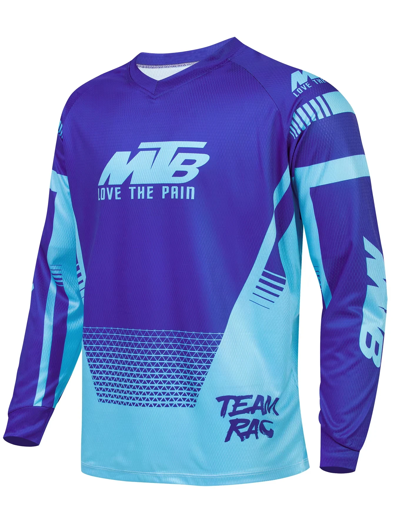 Herren MTB V-Ausschnitt Langarmtrikot mit Farbverlauf und geometrischem Druck, schnelltrocknend, Motocross-Outdoor-Reitshirt, Familien-Partnerlook-Outfits – Detail 10