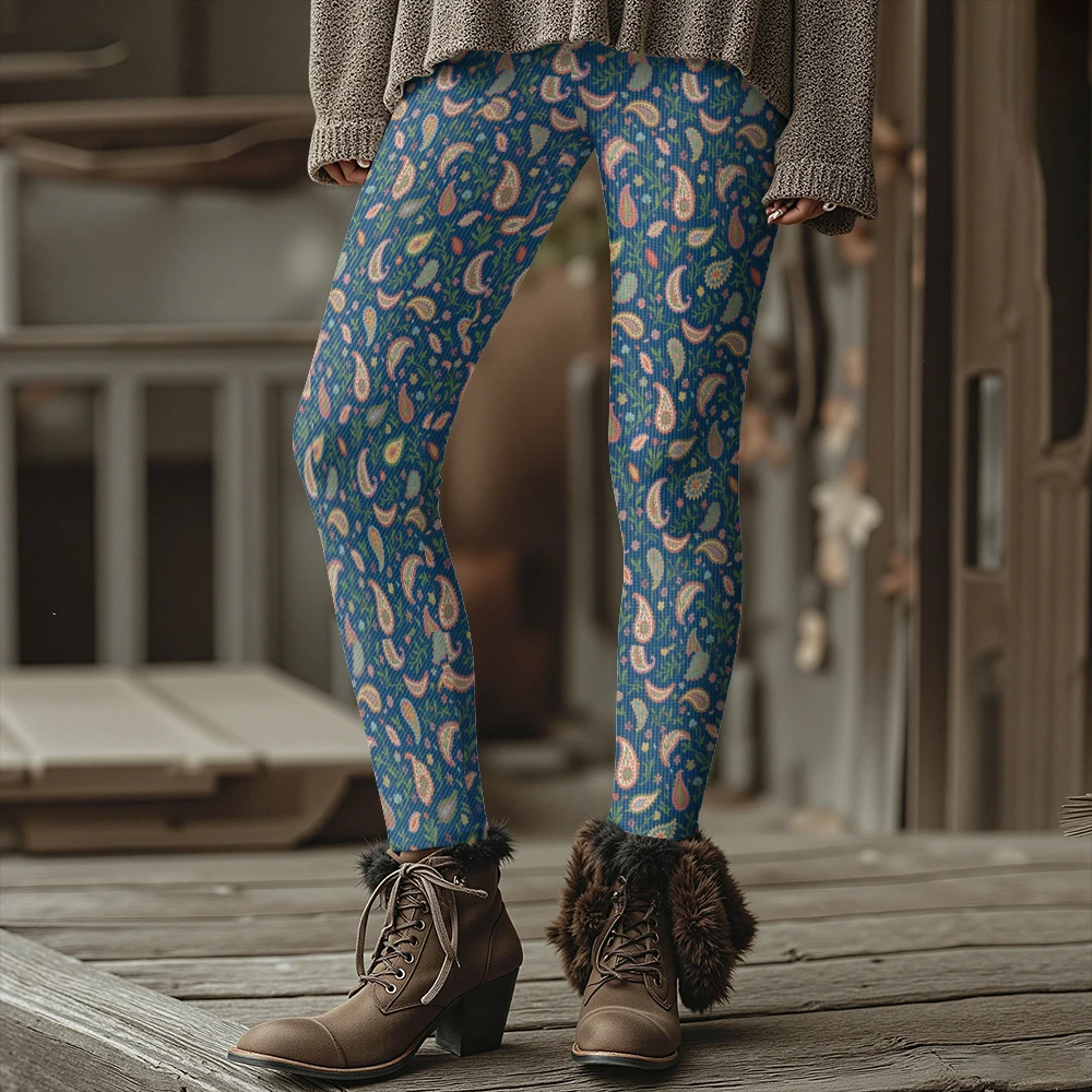 المرأة الأرجواني بيزلي طباعة الحرارية طماق الطبقات فوق السراويل سميكة الشتاء يمكن ارتداؤها الجوارب بوهو نمط وتتسابق السراويل