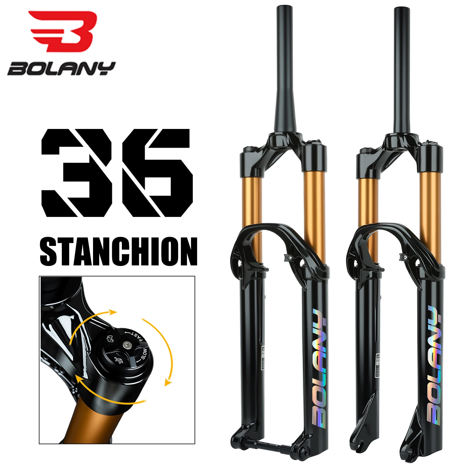 

BOLANY Bike Fork MTB Air Fork 36mm Stanchion 160mm Trave Boost Air Suspension 9x100mm QR 15x110mm Bicycle Fork 26/27.5/29inch
