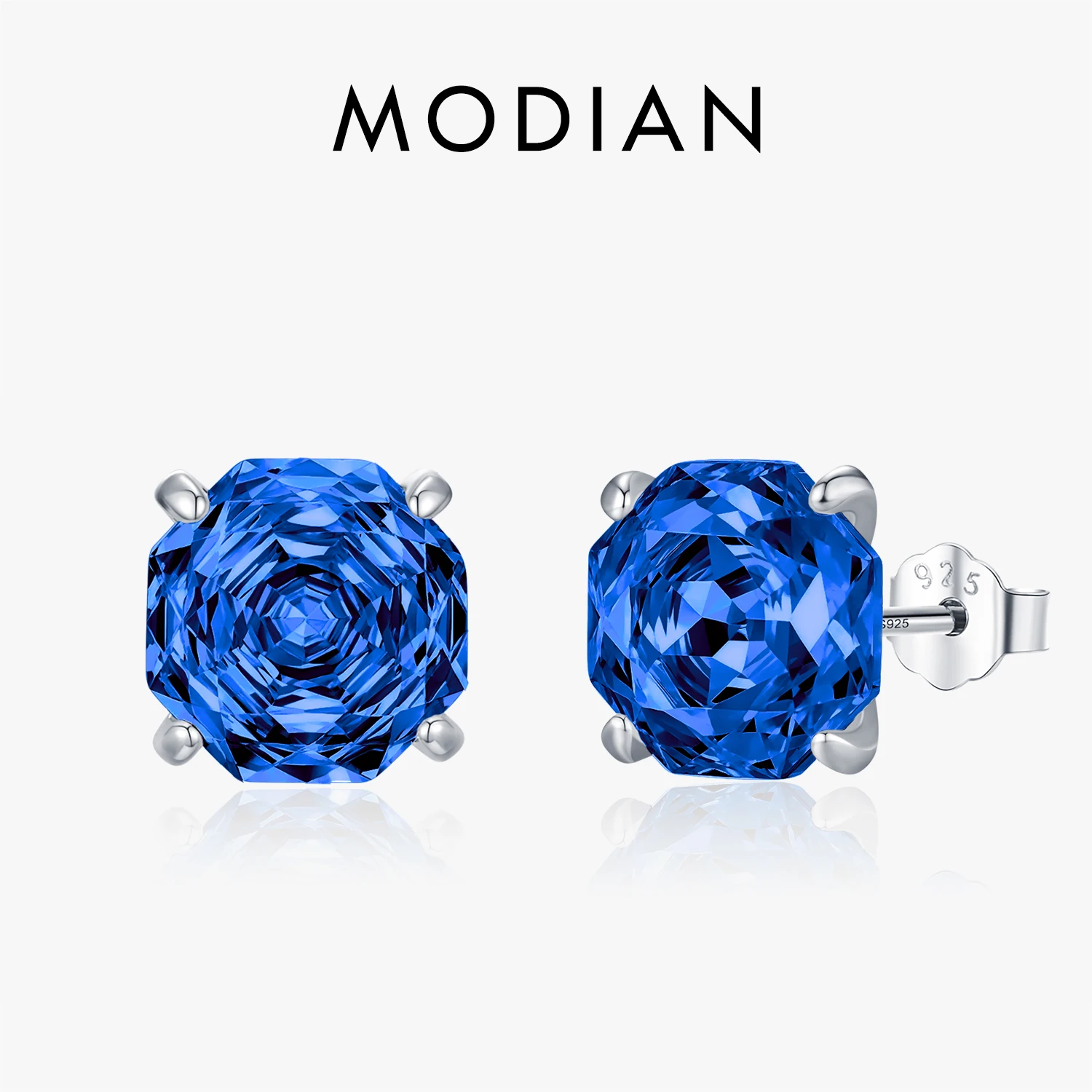 

MODIAN 925 Sterling Silver High-end Fashion Octagon Royal Blue Rose Cut CZ Stud Earrings For Women Fine Jewelry