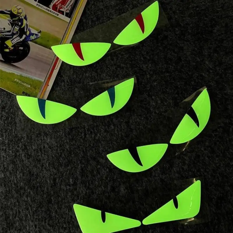 New Luminous 3D Demon Eye Cat Eye Design Motorcycle Sticker Glowing Headlight Decal For Scooters Decoration