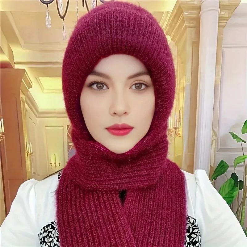 

1/2/3PCS Women Integrated Scarf and Hat for Adults Thick Knitted Winter Beanie Cold Weather Windproof Fleece Lined Warm Cap