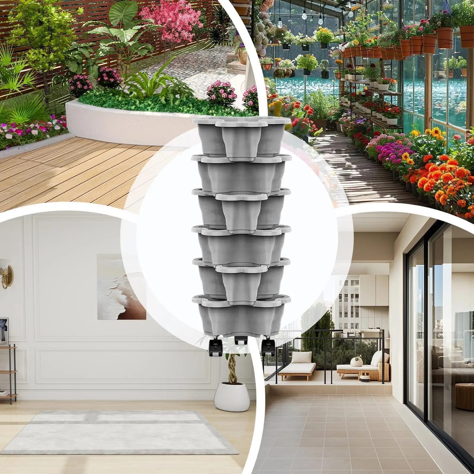 Jardinera vertical de 6 niveles con ruedas, macetas resistentes a la intemperie, torre de jardinería vertical apilable para interiores, exteriores, patio, jardín, terraza.