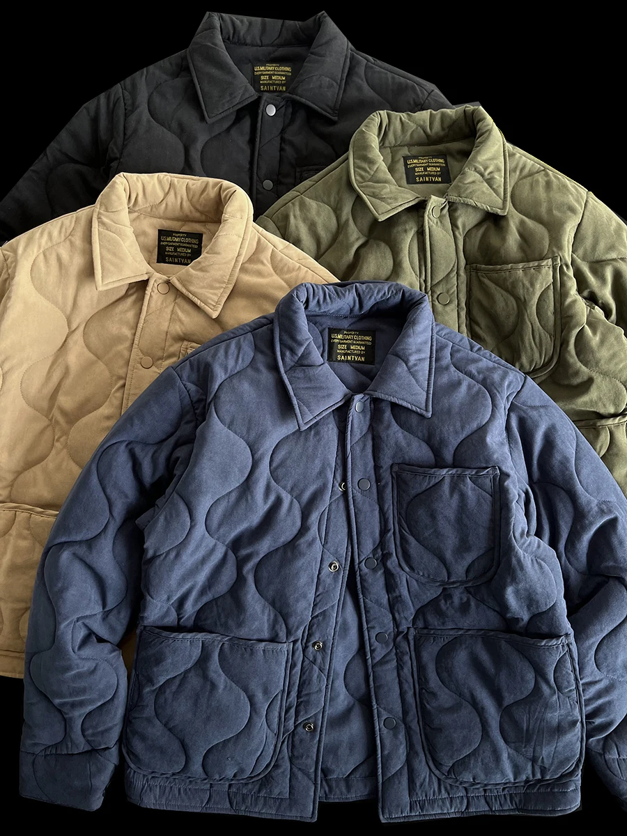 

Retro American Cotton Jacket Warm Flannel Loose Fit Autumn Winter Polyester Fiber Long Sleeve Button Closure Color