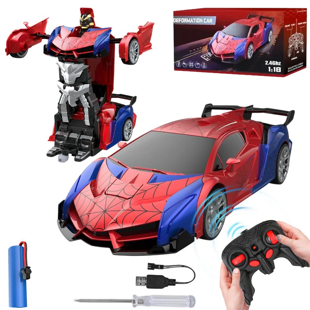 

1:18 RC Transforming Car Robot Toy for Kids – 2.4GHz Remote Control Drift Racing Vehicle with LED Lights, Boys Rechargeable Gift