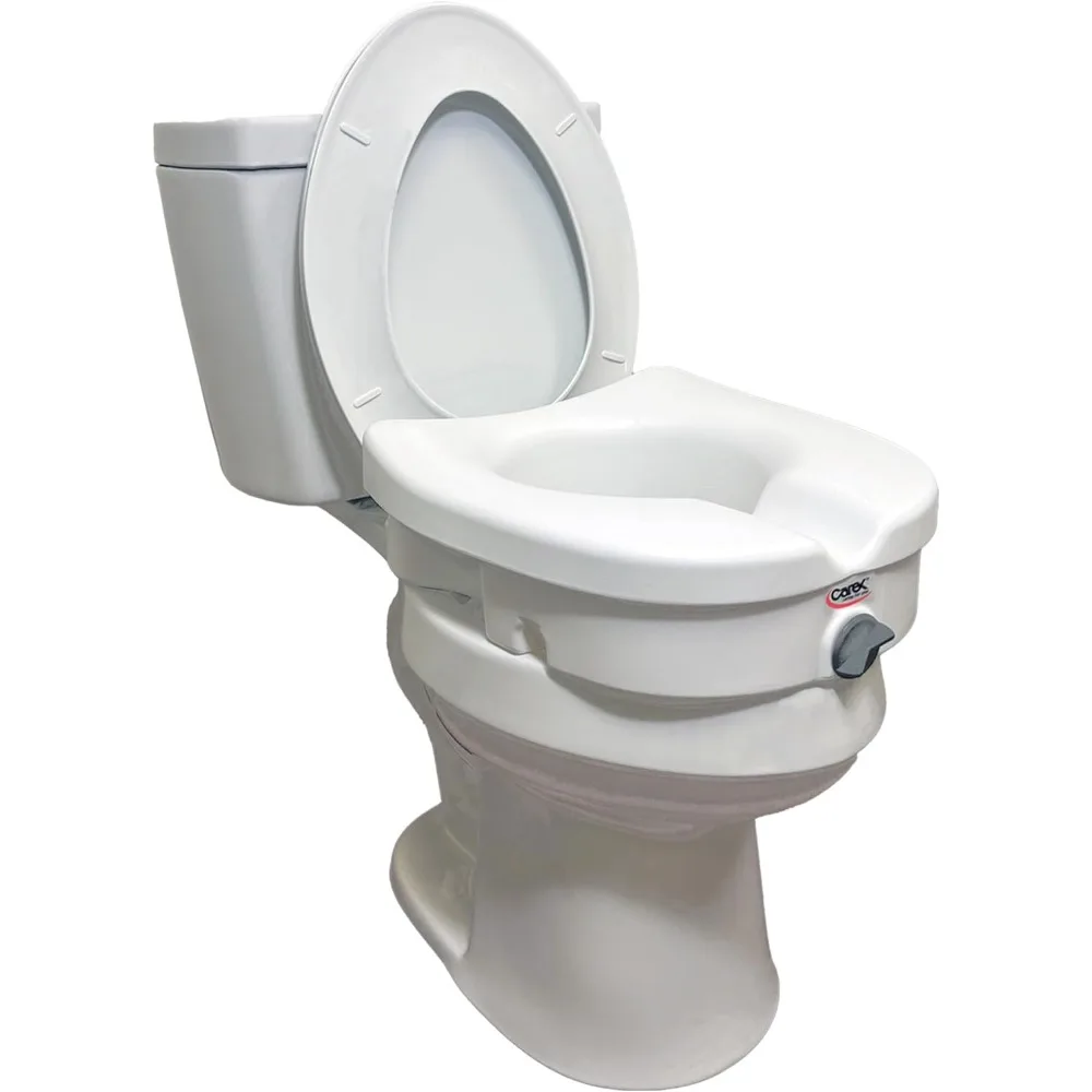 E-Z Lock Raised Toilet Seat and Toilet Riser,5 Inch Height Toilet Lift Seat Riser for Elderly and Handicap -Elevated Toilet Seat