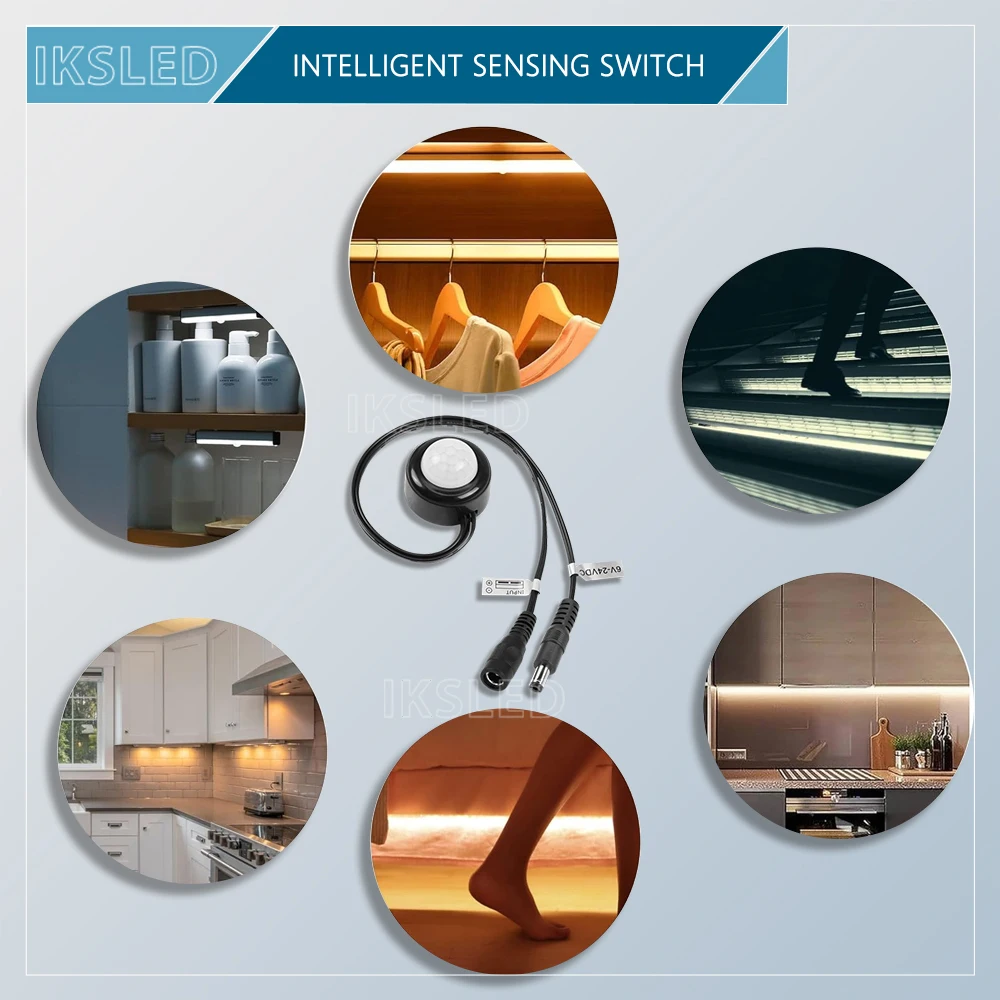 Mini interruttore sensore di movimento PIR LED, controller interruttore LED attivato a infrarossi DC6-24V 2A con cavo di coppia CC per striscia LED