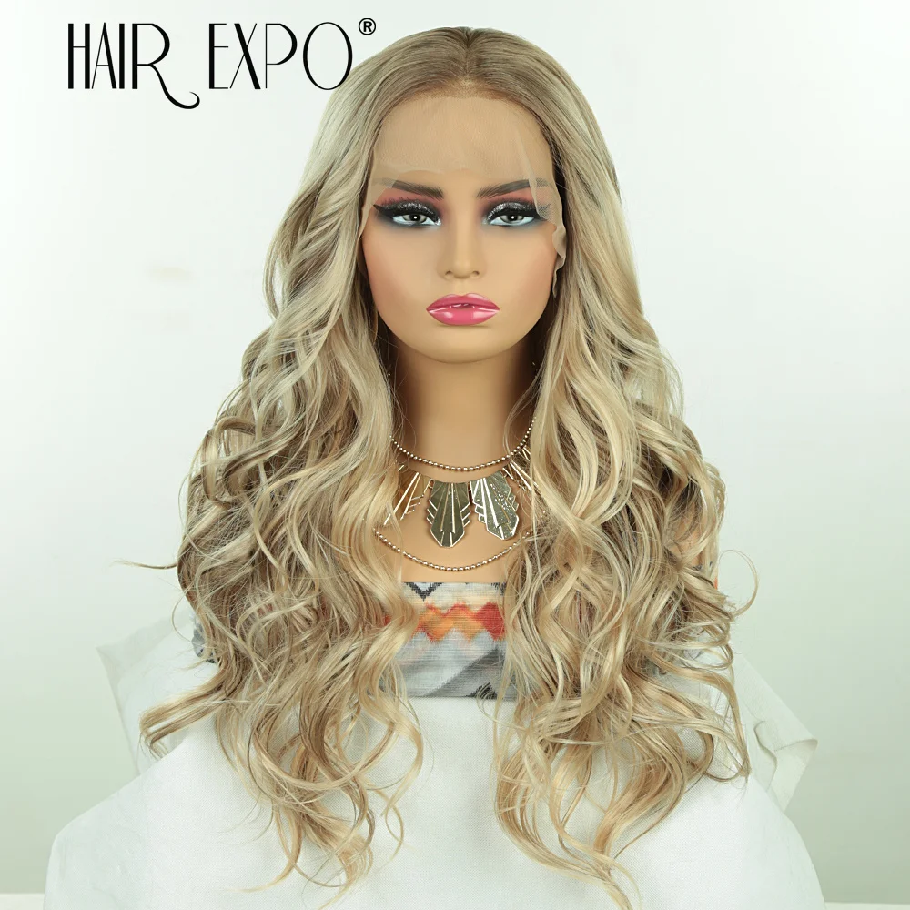 

13X4 Lace Front Women Wigs Synthetic Lace Front Wigs Pre Plucked Wavy Daily Wear 26inch Blonde Curly Silky Wave Front Lace Wigs