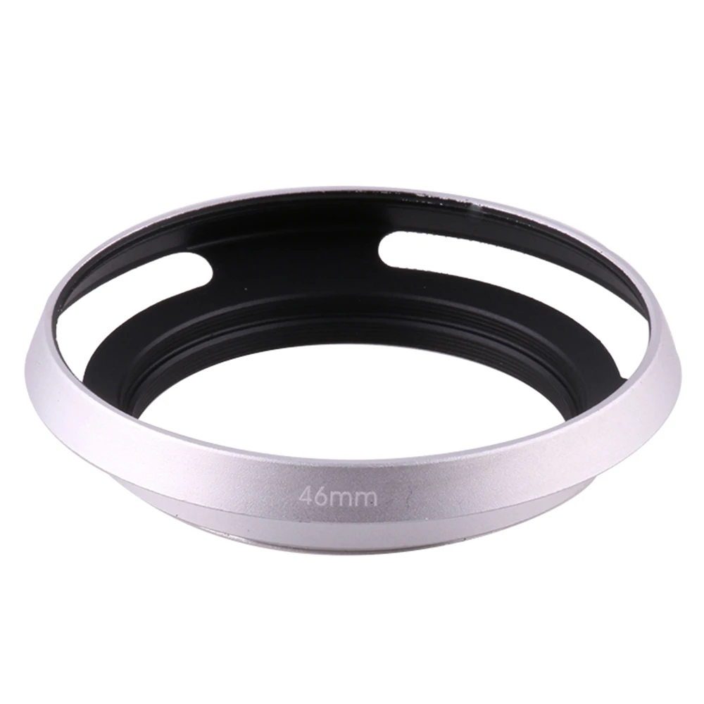 Universal Slim Wide Silver 46mm Metal Screw-in Vented Short Lens Hood Camera Photography Accessory for Nikon Canon Sony Camera