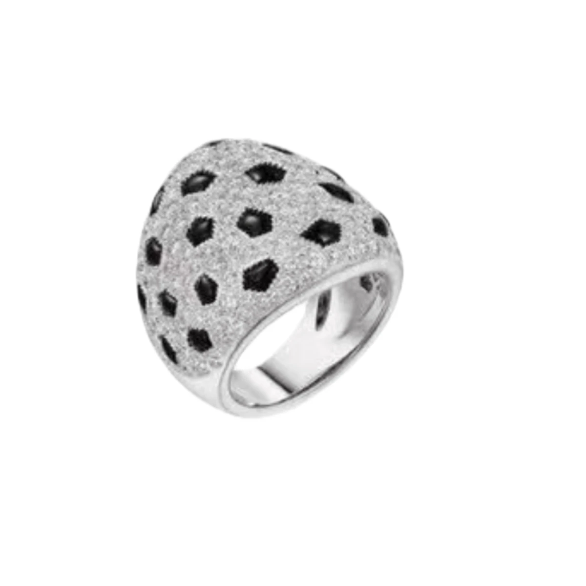 New 925 Sterling Silver Black Enamel Leopard Print Ring With Zirconia Stone Animal Panther Ring for Man or Woman Fine Jewelri