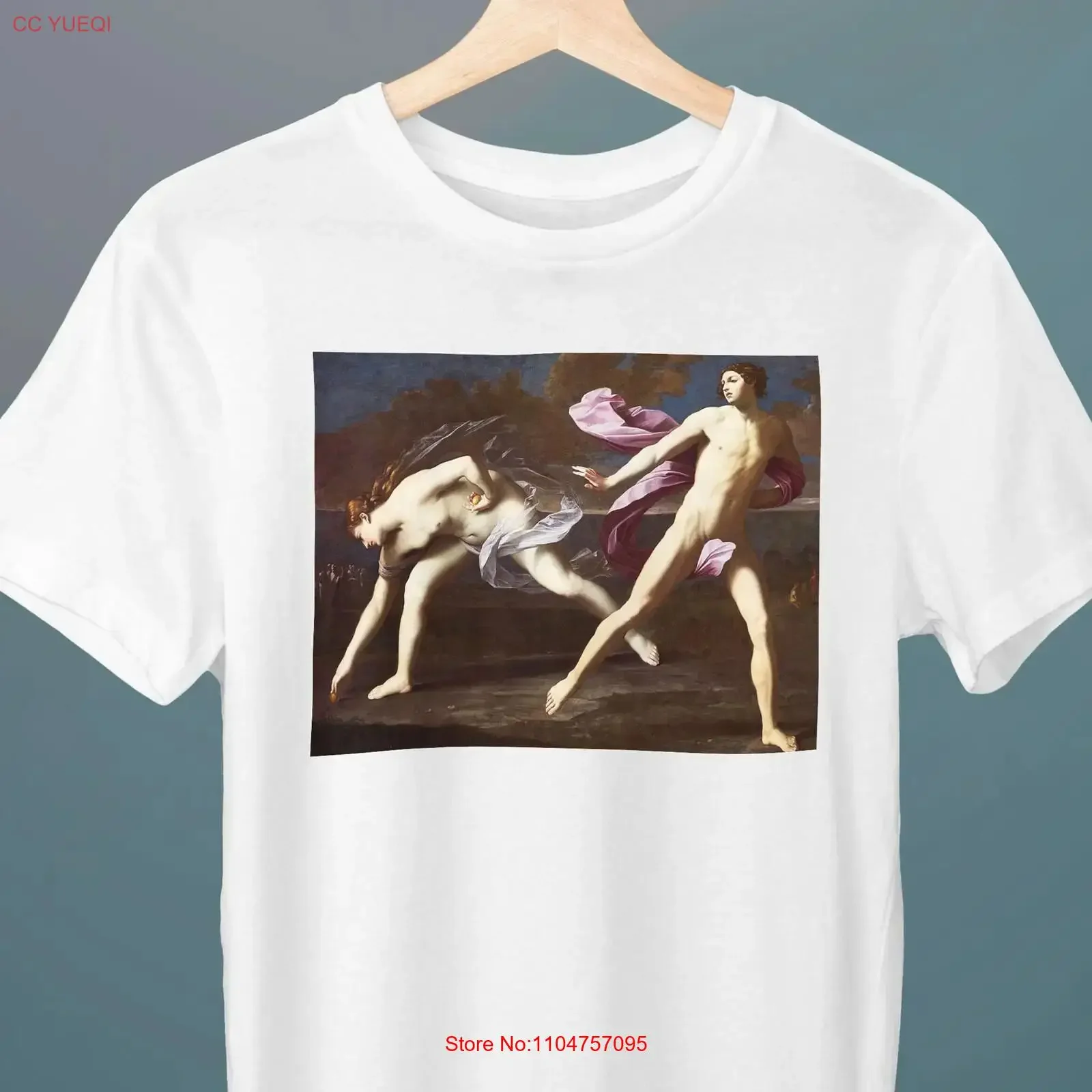 Camiseta con diseño de la pintura de Atalanta y Hippomenes de Guido Reni, estilo vintage, lavada, unisex, suave, versátil y elástica, para ella y él, para amantes.