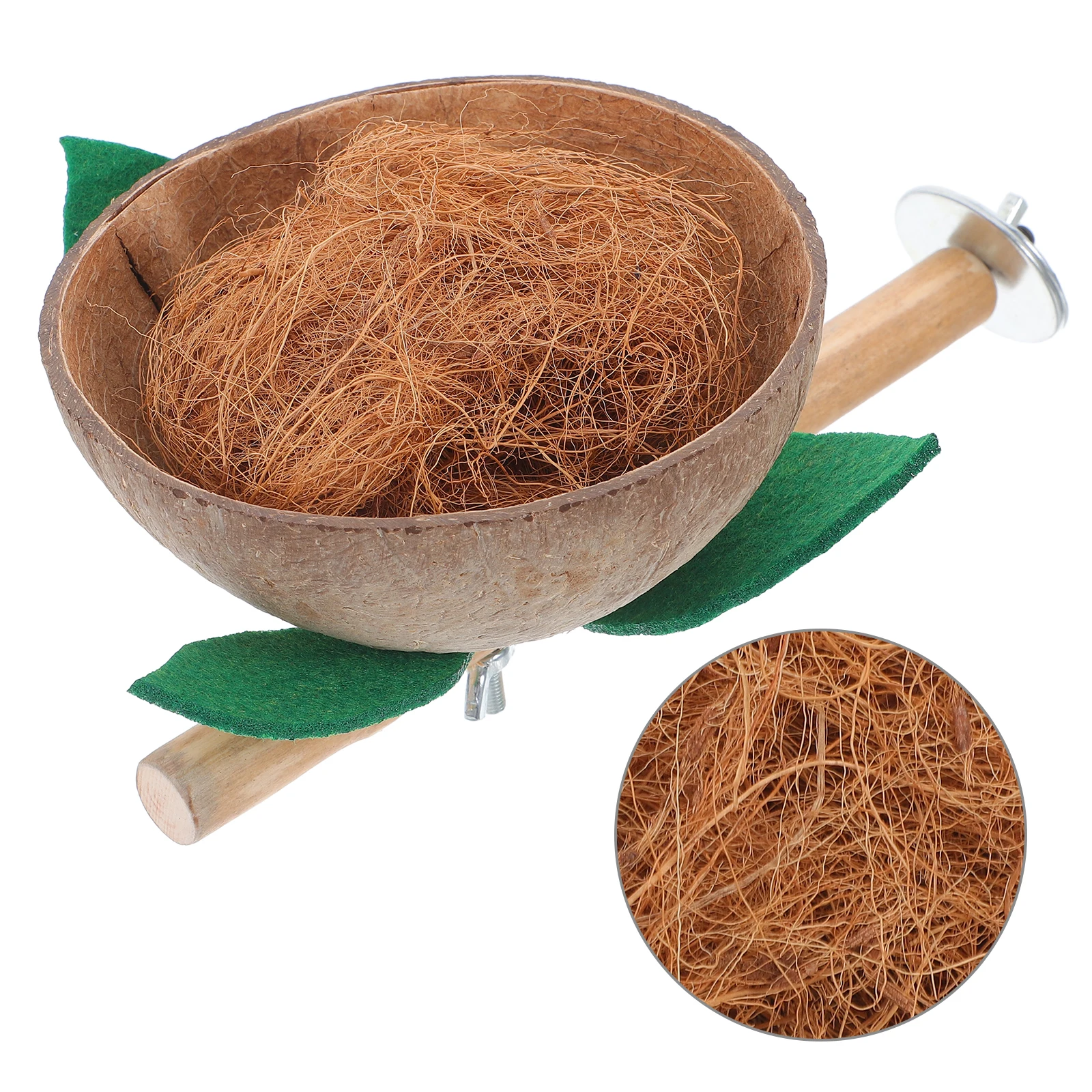 

Sturdy Coconut Shell Bird Perch Stand Small Birds Parrot Nesting Box Natural Habitat Cage Accessories Wooden Stick For