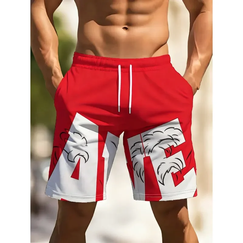2026 Men Summer Beach Shorts Large Letter Print Contrast Color Quick Dry Breathable Elastic Waist Casual Vacation Swim Trunks