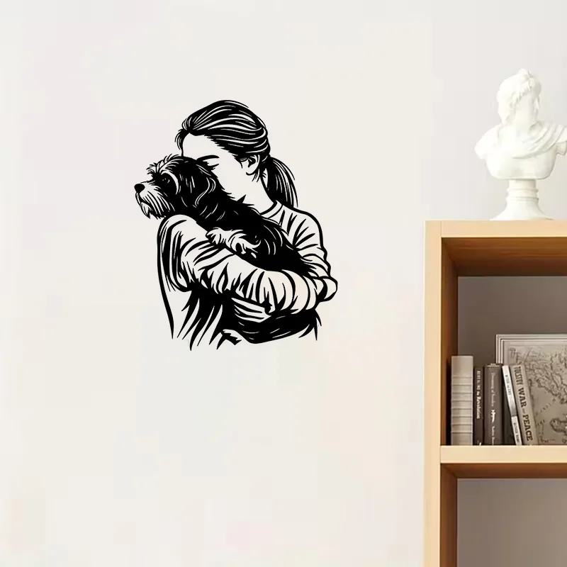 Girl Holding a Dog Iron Wall Sculpture Wall Sculptures - Warm and interactive silhouette pattern of a ponytail 1PC