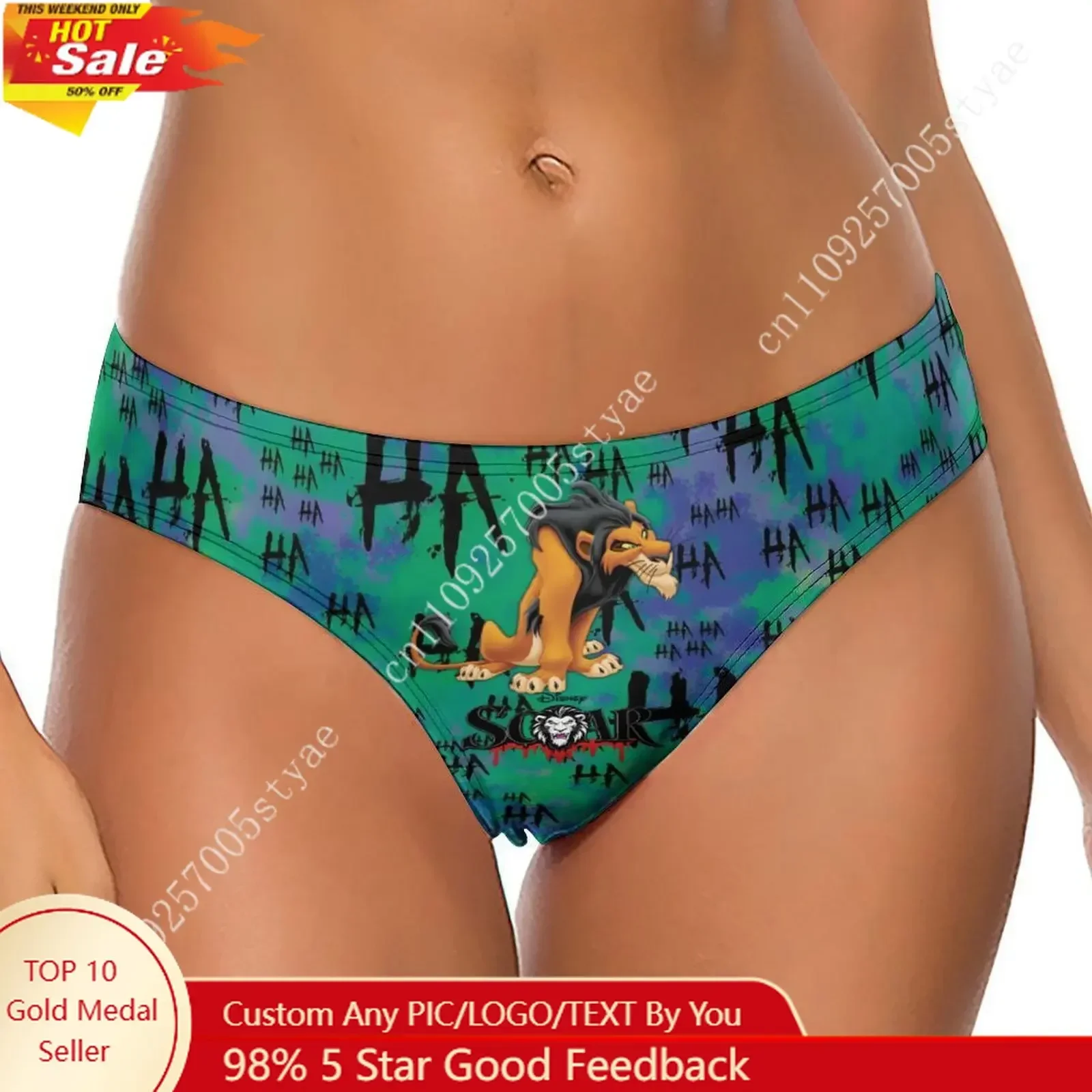 

Scar Underpants Disney Cartoon Custom Soft Women Underwear Pure Cotton Comfortable Briefs Design Your Photo Text Logo Thong