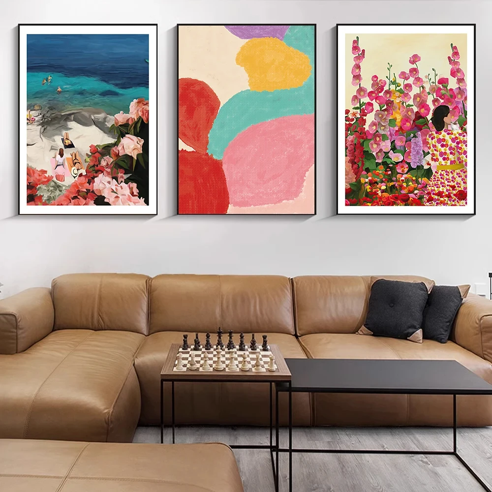 

Canvas Print Painting Poster Beach Flower Character Modern Art Living Room Bedroom Porch Sofa Background Home Wall Decoration