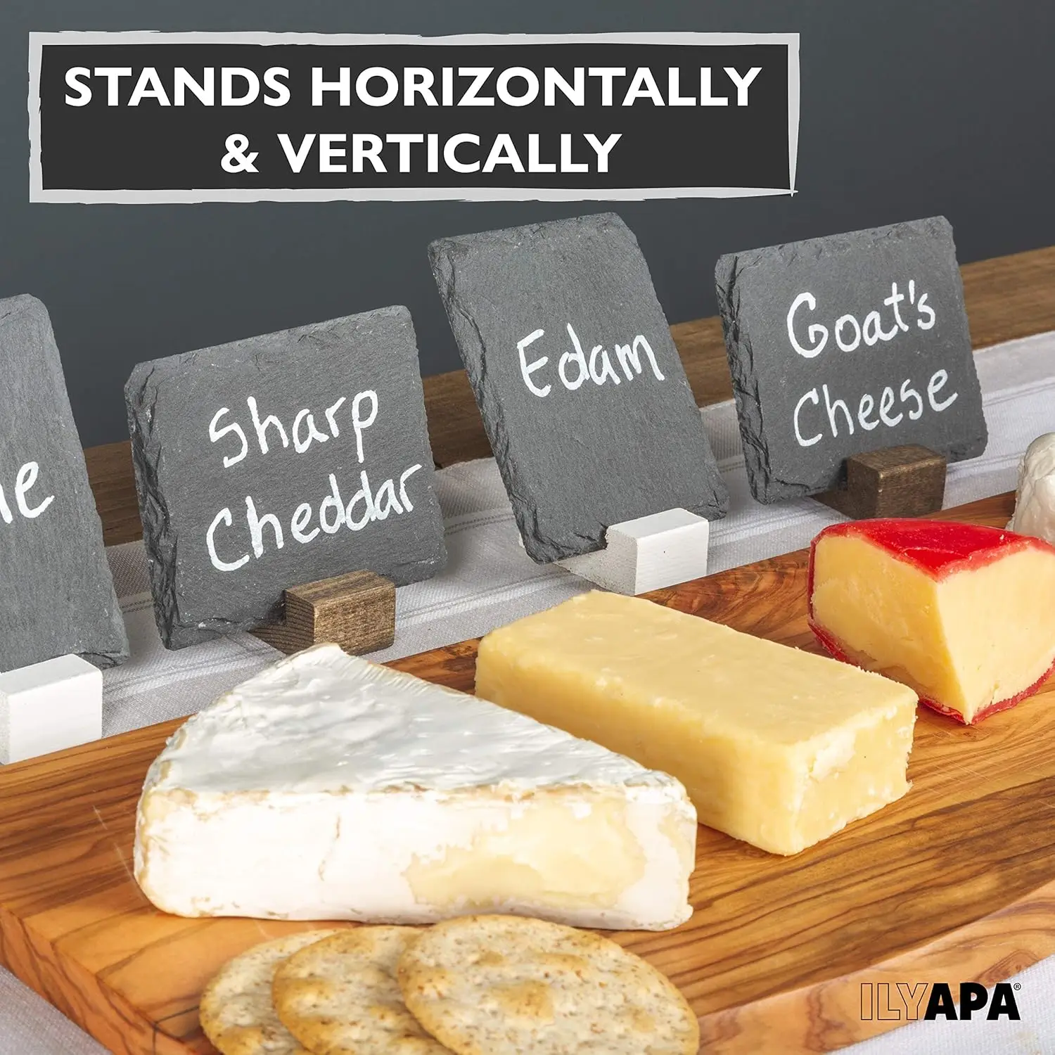 Conjunto de 8 Mini Quadros de Ardósia com Suportes de Madeira, Placas Rústicas de Ardósia de 5x6 Polegadas para Decoração de Buffet