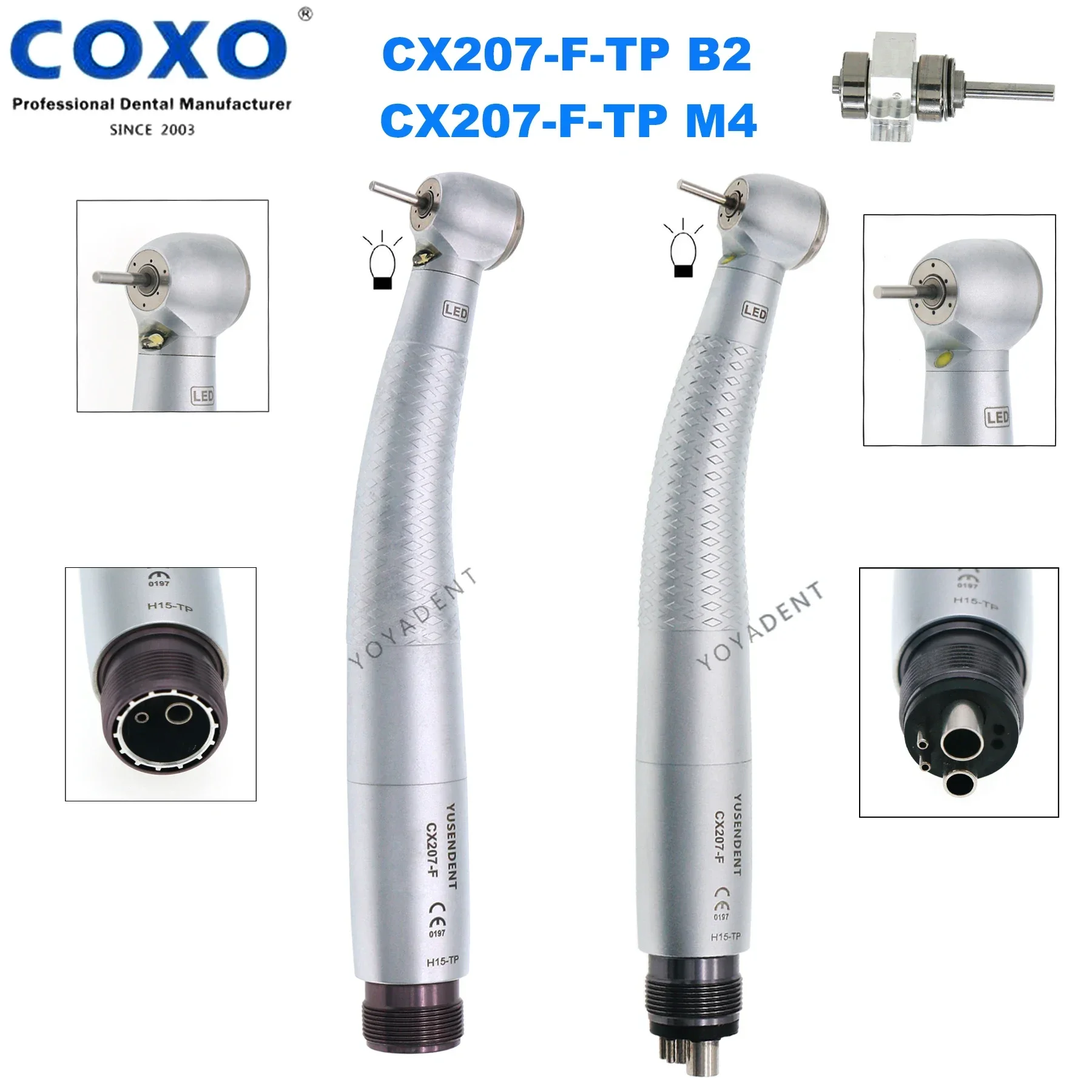 COXO Handpiece LED Dental, Handpiece kecepatan tinggi tombol Generator kepala torsi turbin udara 2/4 lubang cocok NSK KAVO