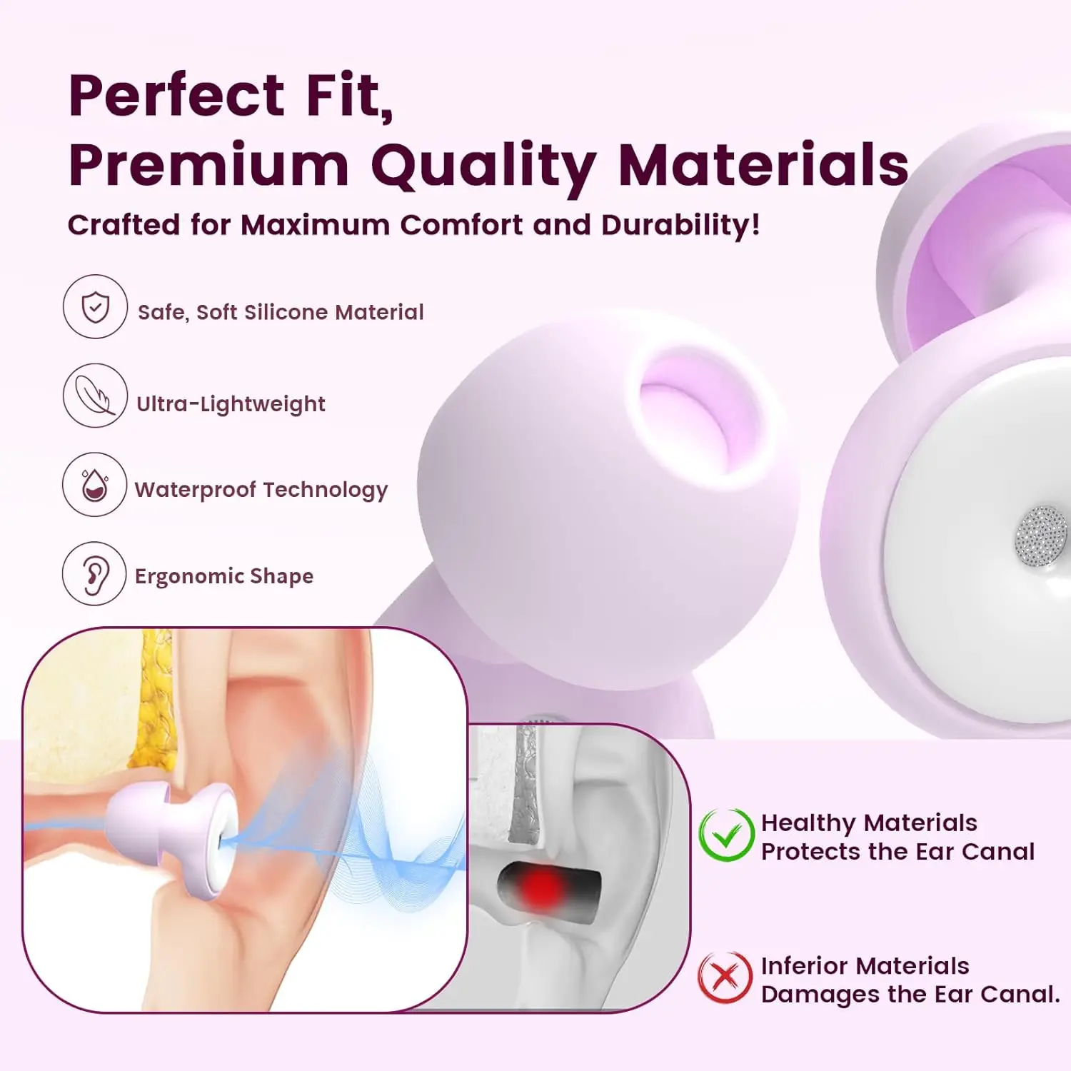 Comfort Noise-Cancelling Earplugs, NRR 30dB, 8 Replaceable Tips, Washable Silicone, Portable Kit - Sleep/Travel/Office Essential