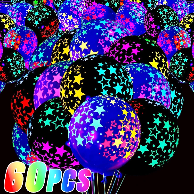 60/10PCS Fluorescent Balloons Glow In The Dark Luminous Dots Latex Balloon For Birthday Wedding Party Decoration Kids Gifts Toys