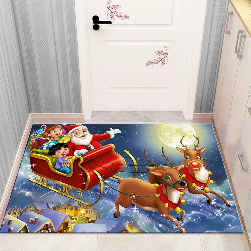 

Christmas Carpet Entry Santa Claus Living Room Decoration Carpet Non-slip Absorbent Mat Bedroom Decoration Living Room Carpet