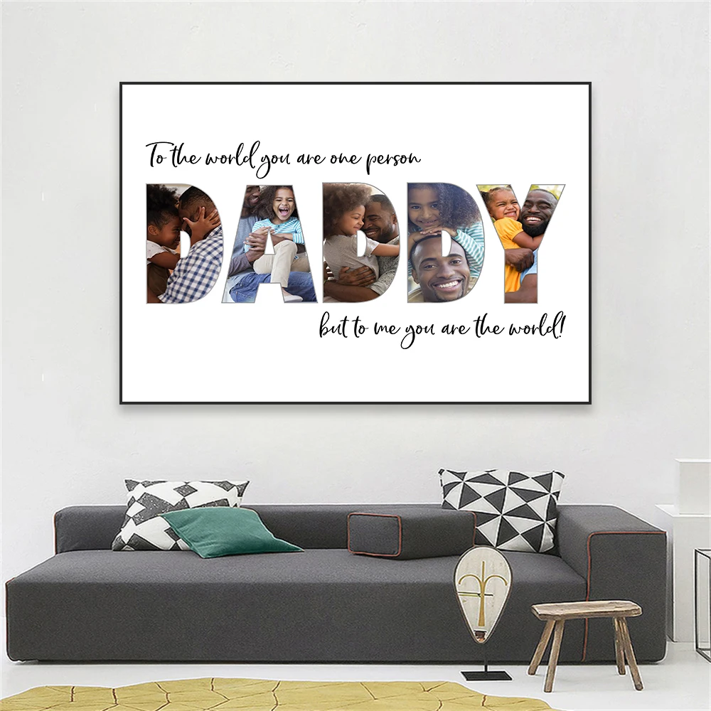 Daddy Photo Collage Prints Poster Customized Father's Gift Wall Art Print Personalized Canvas Painting Dad Birthday Gift Decor