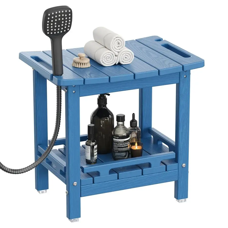 

Shower Bench, HDPE Shower Benches for Inside Shower, Small Shower Chair Seat for Shaving Legs with Storage Shelf amp Handles, In