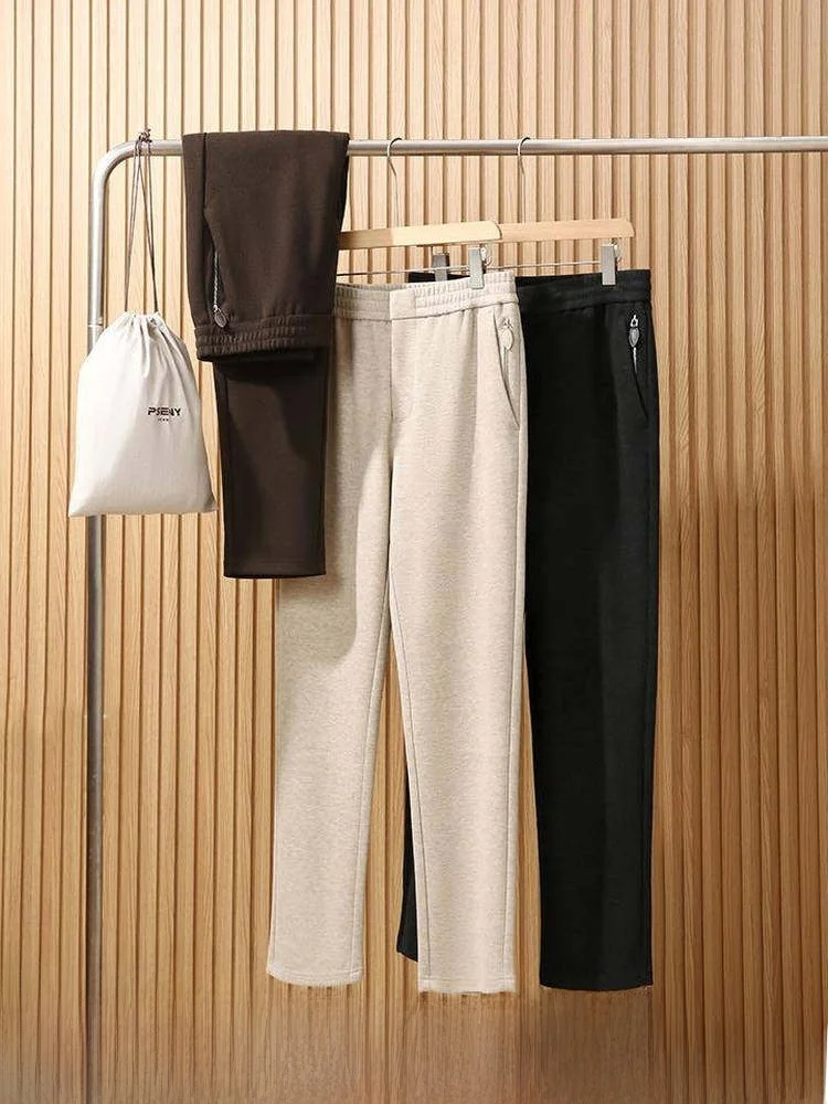 

Italian High-End Men's Casual Pants Acetate Wool Thiened Elastic Diamond Pattern Anti-Wrinkle Warm Winter Faion Straight Leg